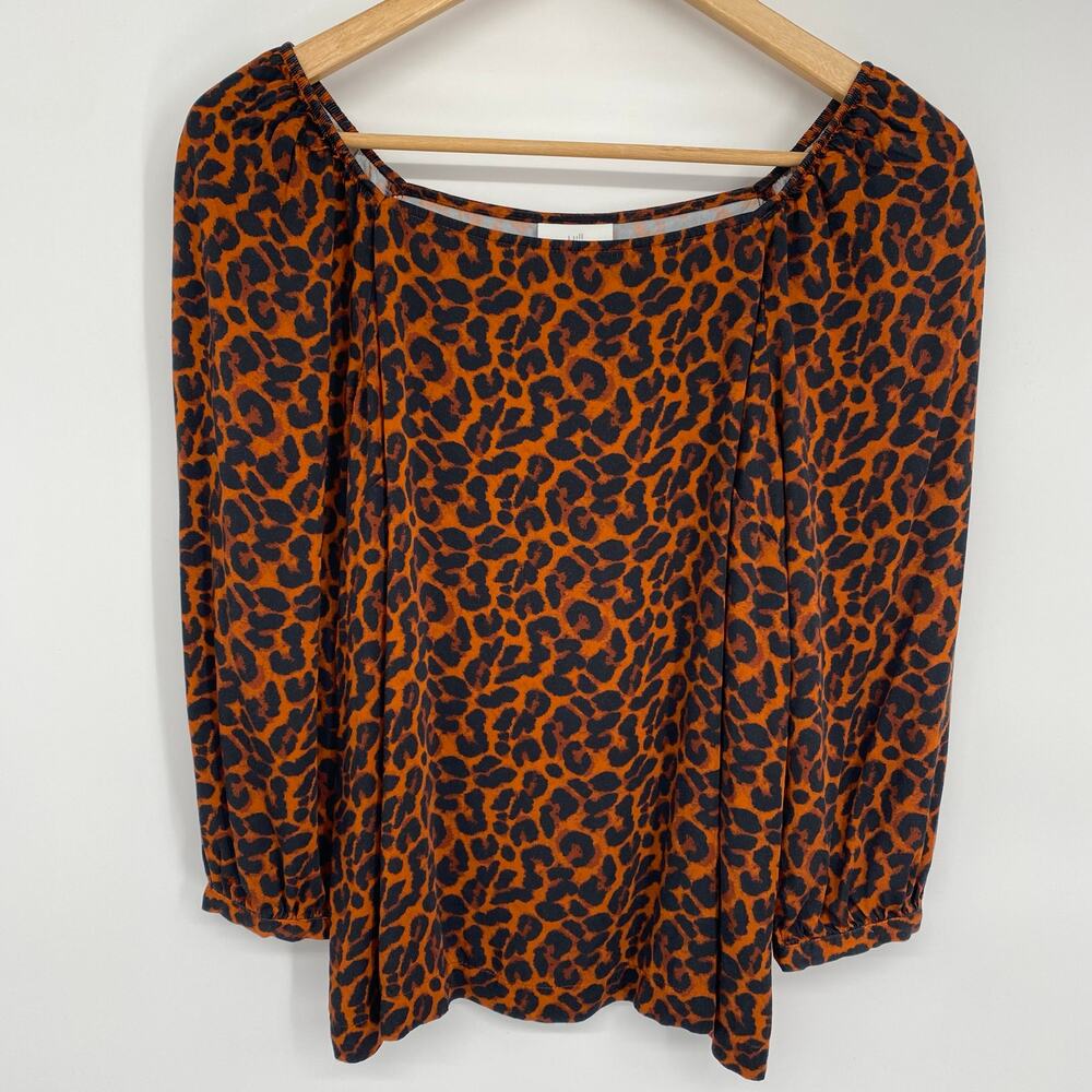 J. Jill Top Women’s PXS‎ Open Neck Leopard Print Classic Balloon Sleeve Romantic